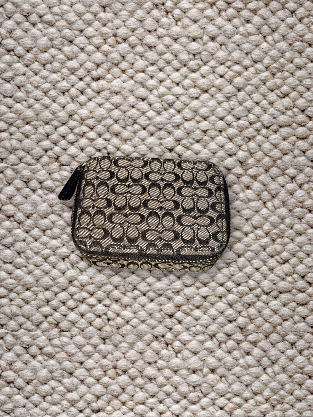 Coach Mini Signature Canvas Leather Triple Pill Case Travel Box